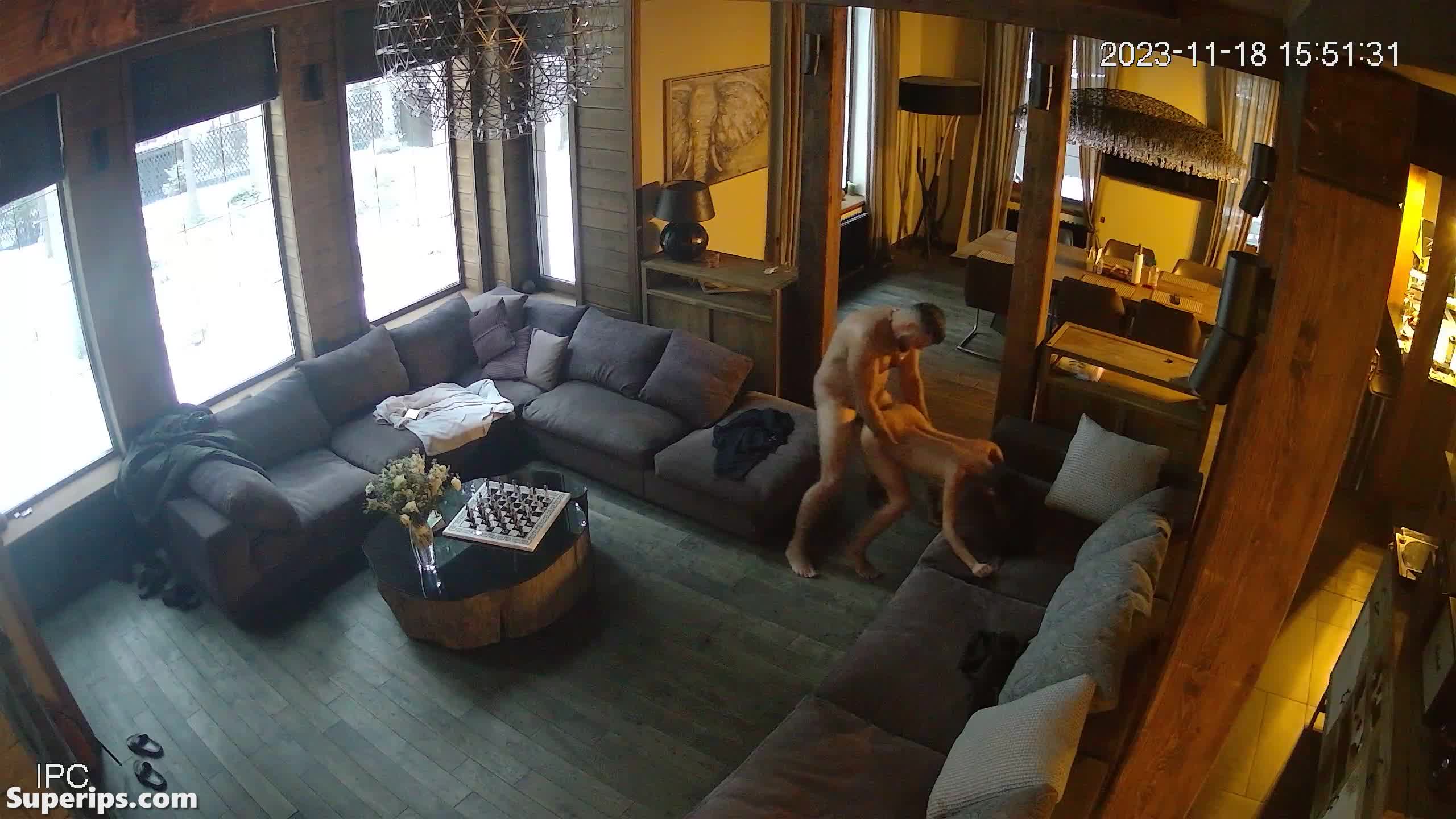 IPCAM – Rich American couple fucks in the living room