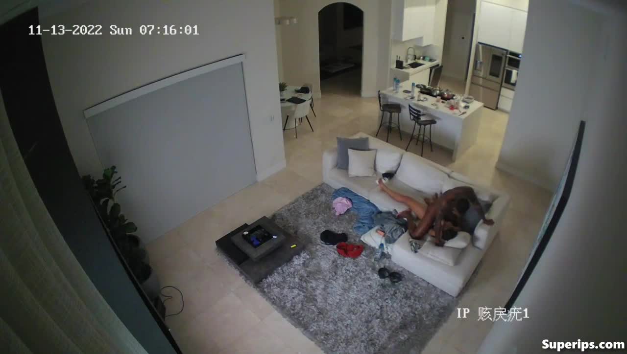 IPCAM – Young black British couple fucks on their couch