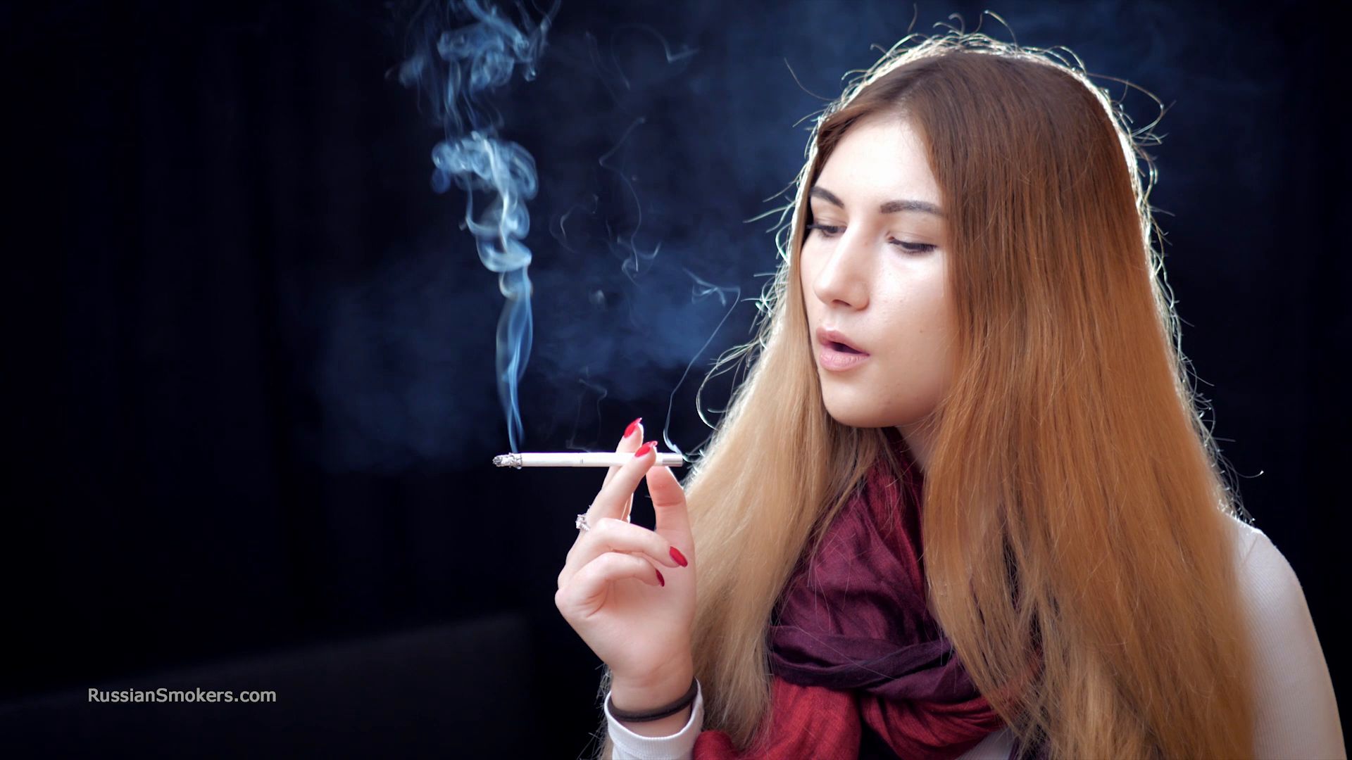 Mysterious girl Valya poses on camera with a tasty 120mm cigarette RussianSmokers